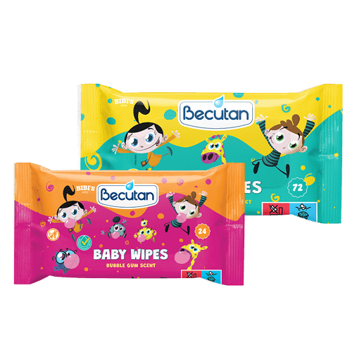 Becutan влажни марамчиња со мирис на bubble gum - Светот на Биби