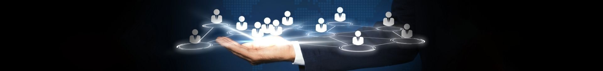 Illustration of a corporate structure as a network of connected people icons