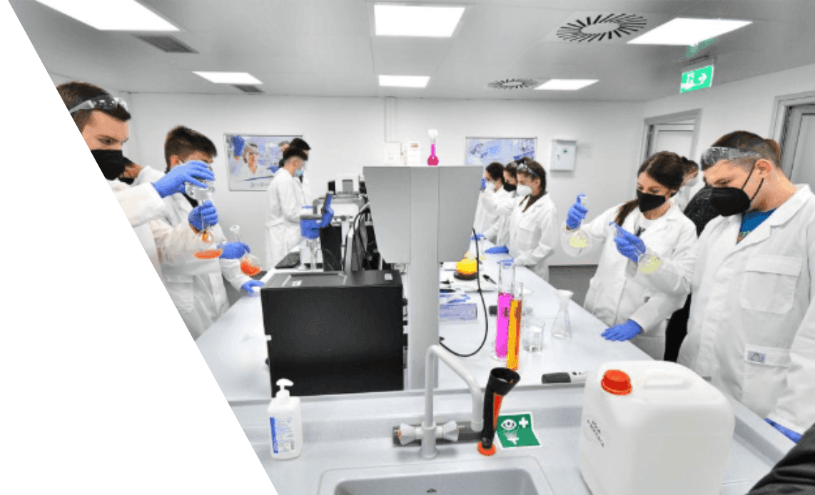 Secondary school students working in the Alkaloid training laboratory