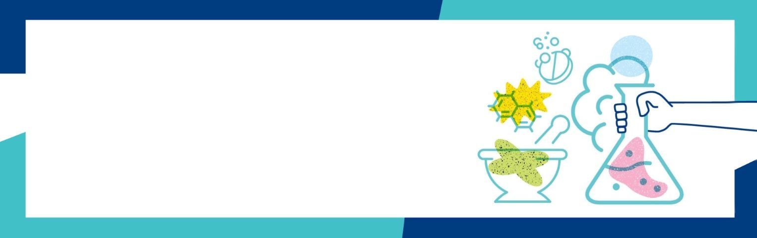 Dual education banner with laboratory equipment illustrations