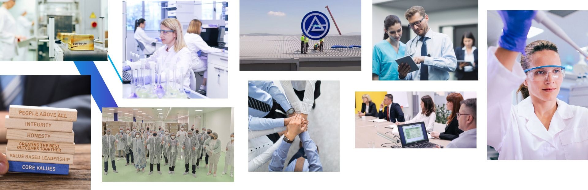 Photo collage of Alkaloid laboratory, production and office work